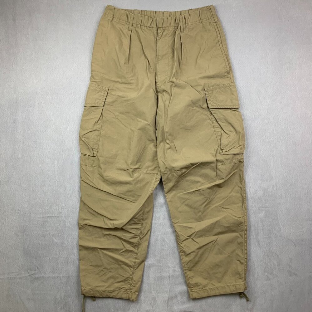 Uniqlo Mens Pants Small 27-30 Beige Cargo Wide Fit Parachute Baggy Tapered Tan